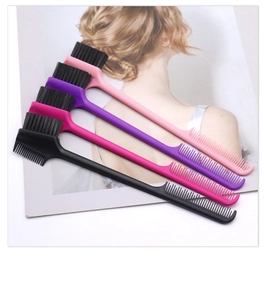 Close-up of dual-ended eyebrow brushes and hair combs in five vibrant gradient colors