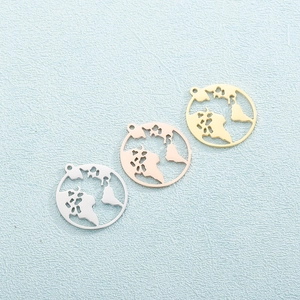 Three creative hollow world map pendants in silver, rose gold, and gold stainless steel