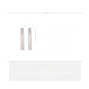 Detailed spec sheet showing 16.4cm rhinestone tassel earrings with size and weight info