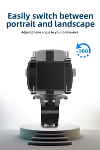 Car phone holder detail showing 360-degree rotating bracket for horizontal and vertical view