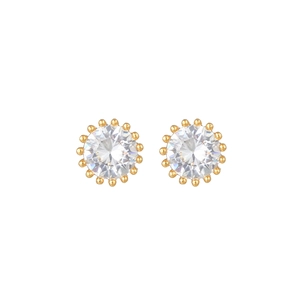 Vista detallada de pendientes de oro de 18k con brillantes circonitas redondas