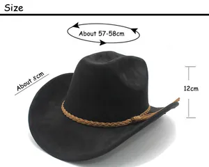 Size chart showing 57-58cm head circumference for the suede jazz fedora with tassel