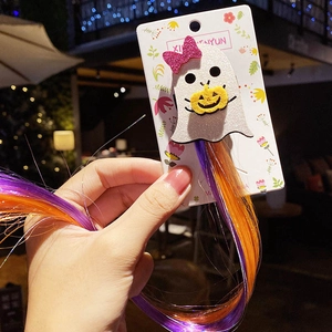 Ghost hair clip with purple glitter bow and orange gradient hair extensions for Halloween