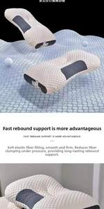 Detail of washable knit cervical pillow showing honeycomb mesh fabric and elastic fiber filling