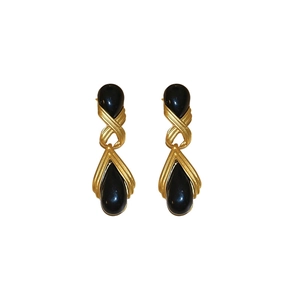 Vintage gold and black resin teardrop earrings with elegant geometric metal cross design