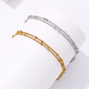 Minimalist double layer stainless steel bead chain bracelet in gold and silver finish