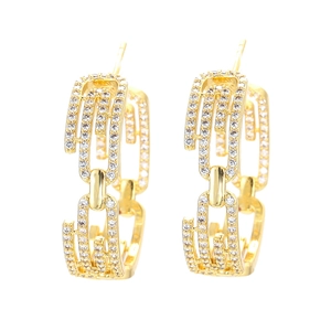 Gold-plated geometric link hoop earrings with sparkling cubic zirconia pavé stones