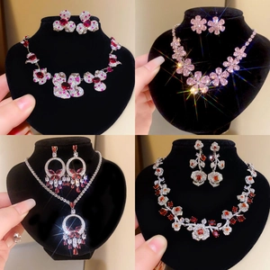 Bijoux En Zircon Floral Collier Boucles D'oreilles Cuivre Avec Silver Earring Post Style Palais Chic Femmes