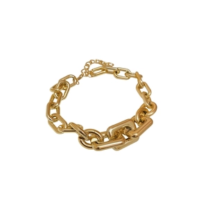 Minimalist gold link chain necklace with bold rectangular links and lobster clasp closure