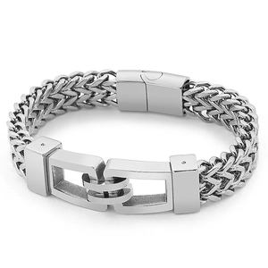 Men's Stainless Steel Wheat Chain Bracelet Braided Link Punk Rock Industrial Style Jewelry Rectangular Interlocking Clasp