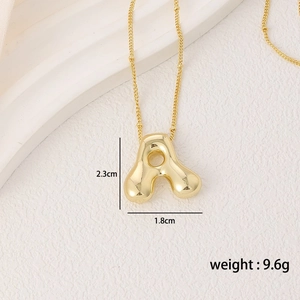 18k gold plated balloon letter A necklace pendant with dimensions and weight info