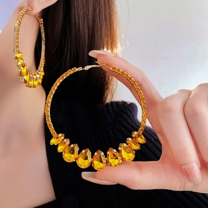 Large Hoop Earrings With Rhinestone Waterdrop Pendants And Silver Earring Post Chic Statement Jewelry For Women