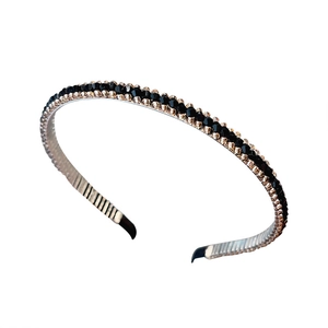Elegant double-layered headband with black crystals and golden beads for women