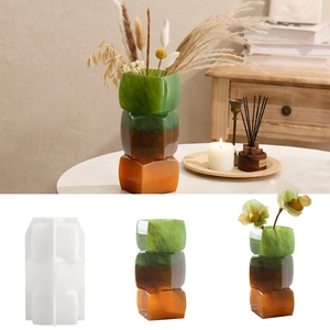 Silicone Vase Mold For DIY Epoxy Resin Casting Geometric Cube Design Layered Home Desktop Decor Crafting Tool