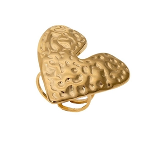 Chic hammered heart gold stainless steel ring with textured finish for women