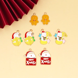 Christmas DIY alloy enamel charms featuring gingerbread man, Santa, and festive bears