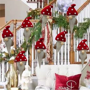 Detailed set of 8 Christmas gnome pendants with red polka dot hats and white beards