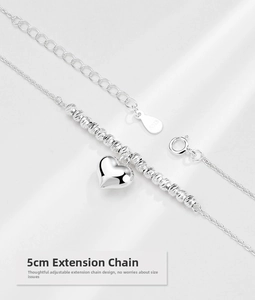 Detail of S925 sterling silver heart necklace featuring 5cm extender chain and hallmark
