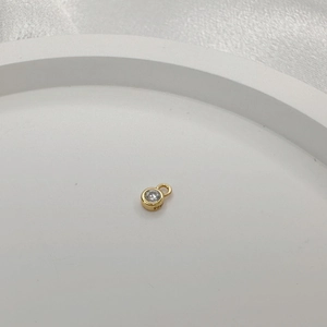 S925 sterling silver gold mini round charm with cubic zirconia and engraved hallmark