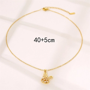 Gold rabbit necklace with zircon stones and adjustable 40+5cm length chain for women