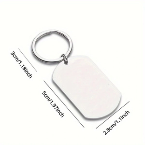 Polished stainless steel army tag keychain for dad with product size dimensions