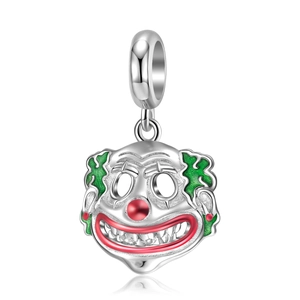 925 sterling silver joker charm pendant with green hair and red nose for DIY bracelets