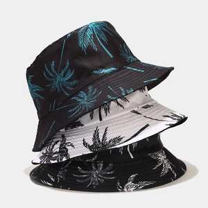 Cappello Alla Pescatora Con Stampa Palma Tropicale Tela Cotone Protezione Solare Estate Spiaggia Tesa Larga Esterno Casual