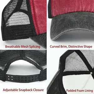 Breathable two-tone mesh trucker hat with adjustable snapback and curved brim
