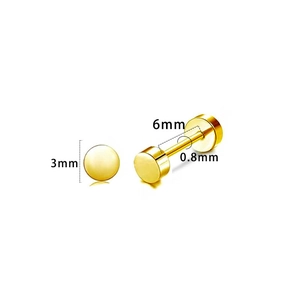3mm gold barbell stud earring dimensions with 6mm post length and 0.8mm gauge thickness