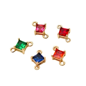 DIY gold plated rhombus jewelry connectors with colorful cubic zirconia stones