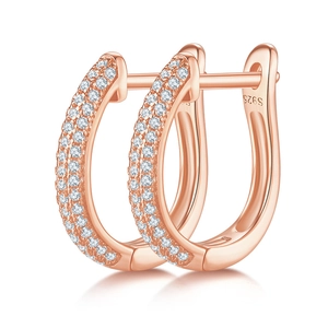 Elegante 925 sterling zilveren roségouden U-vormige oorbellen met glanzende zirkonastenen
