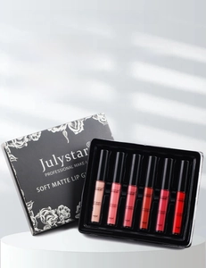 Detail view showing product information and six-color matte lip glaze set specifications