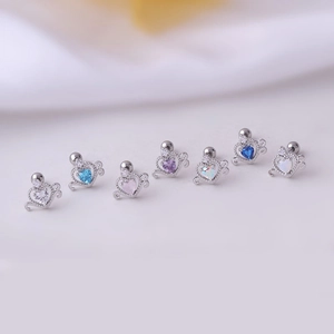 Surgical steel heart crown studs with colorful cubic zirconia and screw ball backs