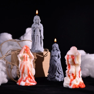 Gothic ghost bride and skull candles for Halloween decor with bleeding effects
