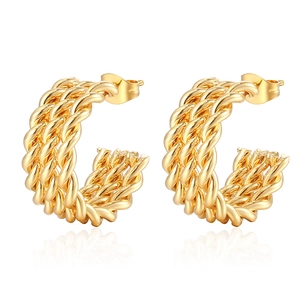 Stainless Steel Twisted Rope C-Shaped Hoop Earrings 18K Gold Plated Woven Texture Minimalist Jewelry For Women