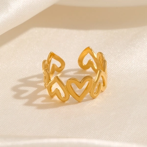 Bague Cœur Évidée En Acier Inoxydable Plaquée Or 18 Carats Anneau Ouvert Réglable Style INS Minimaliste Bijoux Pour Femmes
