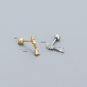 Pair of gold and silver 925 sterling silver drop earrings with sparkling zircon crystals