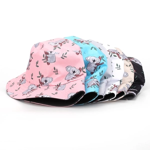 Cute koala print cotton bucket hats for sun protection in five diverse colors