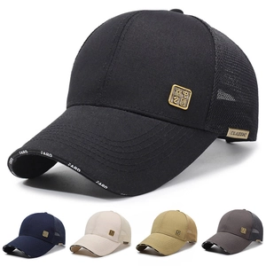 Breathable Mesh Trucker Hat Adjustable Baseball Cap Outdoor Sun Protection Sport Curved Brim Metal Badge Men Women