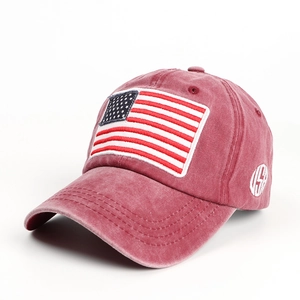 Berretto da baseball in cotone lavato con patch bandiera americana e ricamo USA.