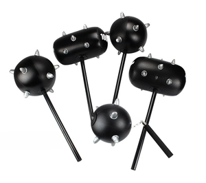 Set of five large black inflatable spike hammers with silver tips and handles