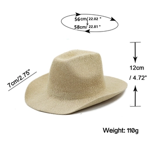 Panama straw hat with dimensions 56-58cm circumference, 12cm height and 7cm wide brim