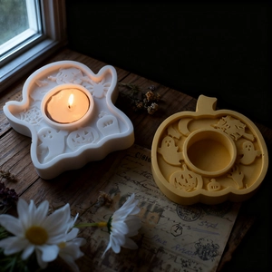 Halloween silicone molds for pumpkin and ghost candle holders with bats and RIP engraving