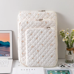 Detailed set of three floral quilted cotton sleeves for laptop and iPad in various sizes
