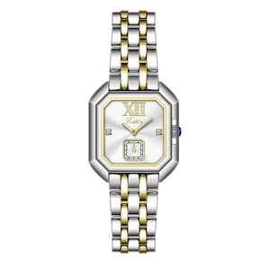 Montre carrée bicolore en acier pour femme avec index en diamant et chiffres romains