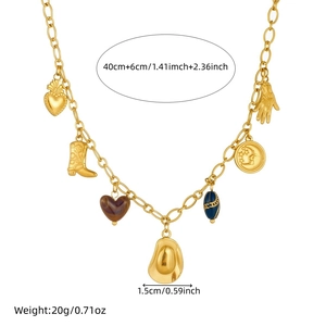 Vintage gold plated necklace with western cowboy pendants like boots, hat and moon charms