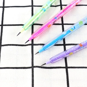 Set of four colorful non-sharpening bullet pencils with stamp on a checkered background