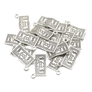Silver alloy 100 dollar bill charms for DIY jewelry making with polished metal finish