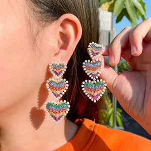 Boucles D'oreilles Pendantes Coeur En Zircon Arc-En-Ciel Avec Künstliche Perle Et Tige En Argent Sterling 925 Luxe Bohème Pour Femme