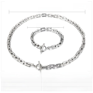 Macro view of stainless steel punk chain set with OT toggle clasp and grid design